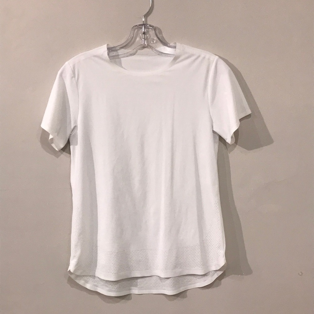 ADAY White Short Sleeve Perforated Hem Crewneck Tee